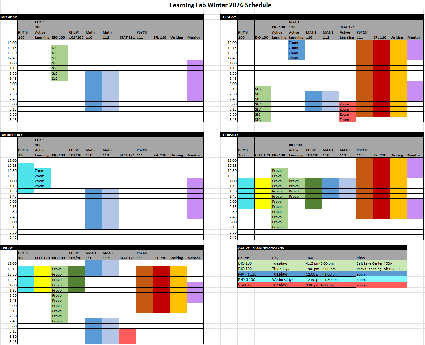 Learning Lab's Winter 2026 schedule